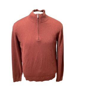 Robert Barakett Wool Silk Cashmere Quarter Zip Sweater Men’s Small Rust Red
